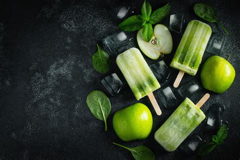 Popsicle Food Fruit Apples Ice Ice Cubes Mint Leaves Basil