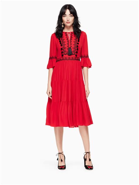 Lyst Kate Spade Pom Embroidered Midi Dress In Red