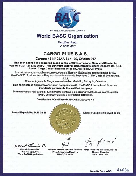 Certifications Basc Wca Wca Time Critical Iata Cargo Plus