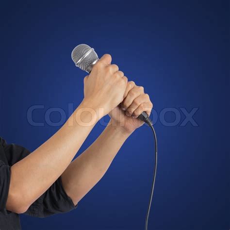 Male Hand Holding Microphone Stock Image Colourbox