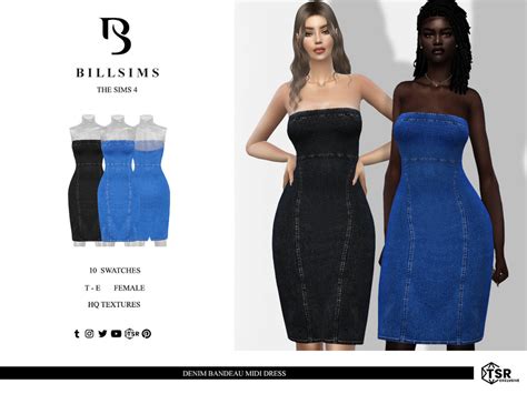 The Sims Resource Denim Bandeau Midi Dress