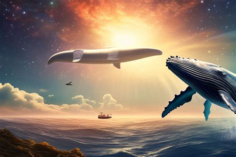 The Image Depicts Two Humpback Whales Soaring Through Space By Nuclear