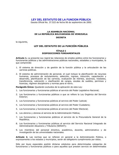 Ley Del Estatuto De La Funcion Publica En Venezuela Pdf