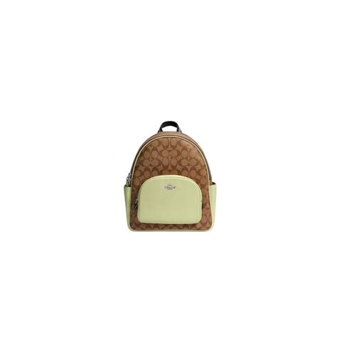 Coach Signature Court Khaki Pale Lime Backpack New Gem