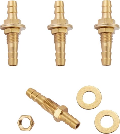 Uenede 4pcs Brass Straight Barb Bulkhead Fitting 5 16 Od Barb Thru Bulk Coupling