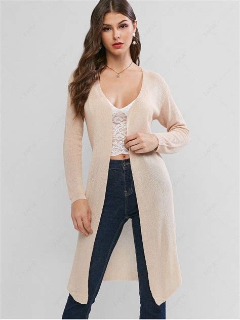 [36 Off] 2021 Collarless Open Front Longline See Thru Cardigan In