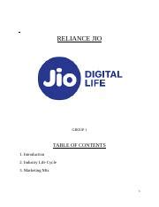 Reliance Jio Docx Reliance Jio Group Table Of Contents