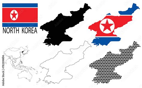 North Korea Contour Maps National Flag And Asia Map Vector Stock