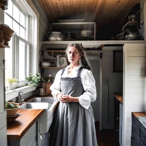 A Poor Victorian Woman With A Grey Dress And A Whit