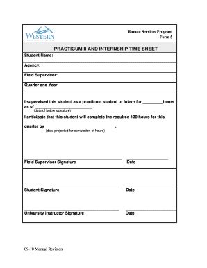 Fillable Online Wce Wwu Form Practicum Ii And Internship Time