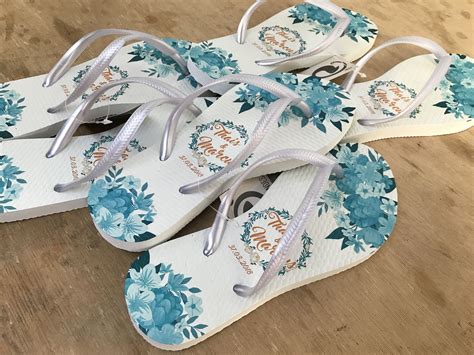 Chinelo Personalizado De Casamento Floral Flores Azul Tiffany Em