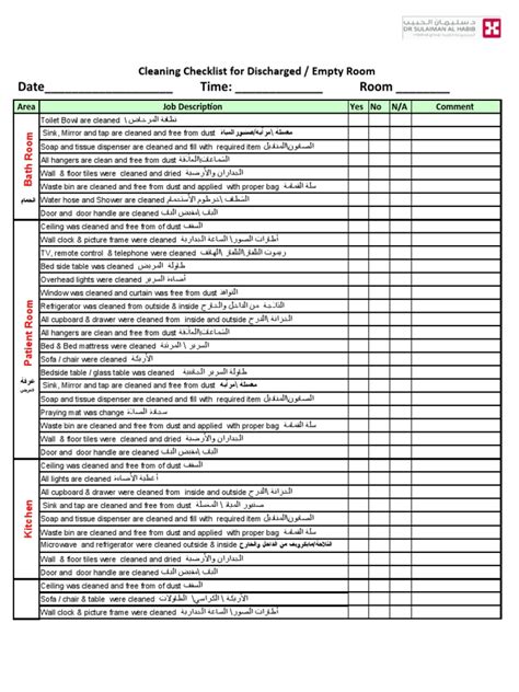 Cleaning Check List For Discharge Or Empty Room Pdf Bed Domestic