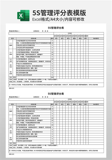 5s管理评分表模板 人事行政excel模板下载 蓝山办公