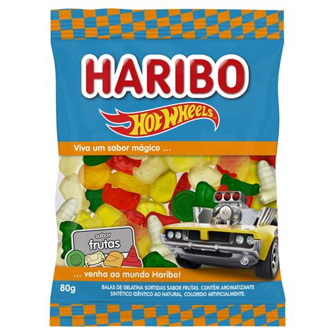 BALA DE GELATINA FRUTAS HOT WHEELS RACE HARIBO PACOTE 80G GTIN EAN UPC 7898629571574