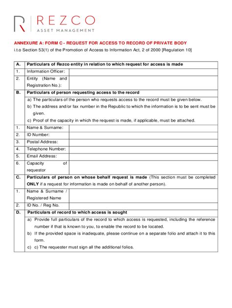 Fillable Online Annexures Annexure A Request For Access To Record Of