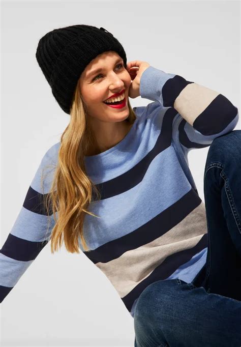 Street One Pullover Avec Col Bateau Pour Femmes En Bleu Street One