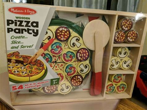 Melissa Doug Pizza Party New Wooden Play Food Set With 54 Toppings