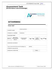 Cover Sheet Roster Docx Sitxhrm Roster Staff V Assessment Task