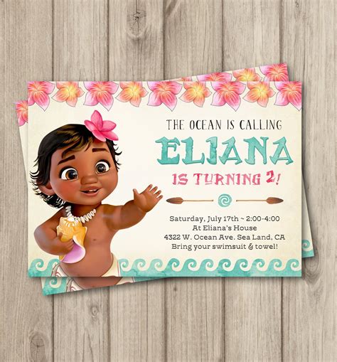 Moana Birthday Invitation Baby Moana Invitation Baby Moana Etsy