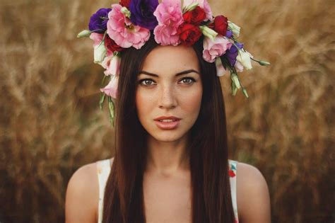 Wallpaper Face Women Outdoors Model Portrait Flowers Brunette