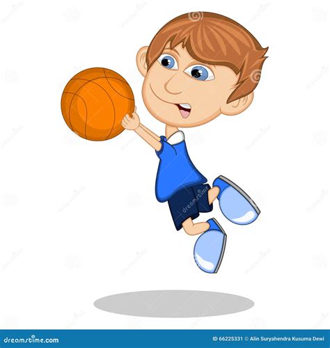 Kleiner Junge Der Basketballkarikatur Vektorillustration Spielt Vektor