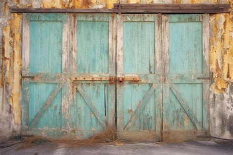 Premium AI Image Old Barn Door With Peeling Paint And Restored Hinges