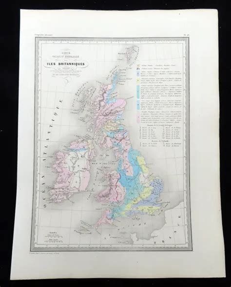 Antique Map Of The British Isles England Physical Geological Old