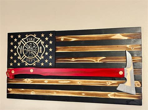 Thin Red Line Maltese Cross With Ax Wooden Flag Etsy