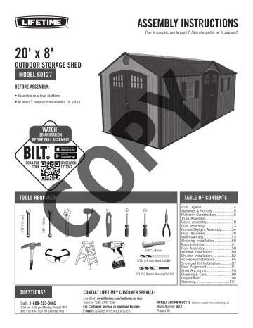 Lifetime 60127 20 Ft X 8 Ft Outdoor Storage Shed Owner S Manual