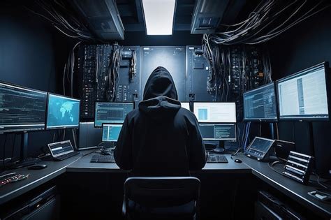 Um Tiro Nas Costas Para Um Hacker Encapuzado A Invadir Servidores De