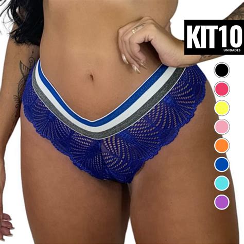 Kit Calcinhas Renda Lingerie Feminino Alta Sustenta O El Stico C S M Dio Conforto