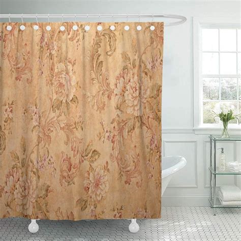 Pknmt Beige Old Vintage Golden Run Down Victorian With Baroque Floral Pattern Brown Wall Shower