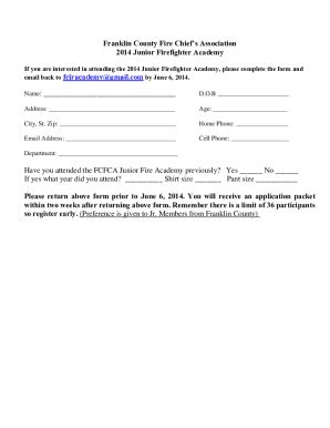 Fillable Online Franklin County Fire Chiefs Association Fax Email Print