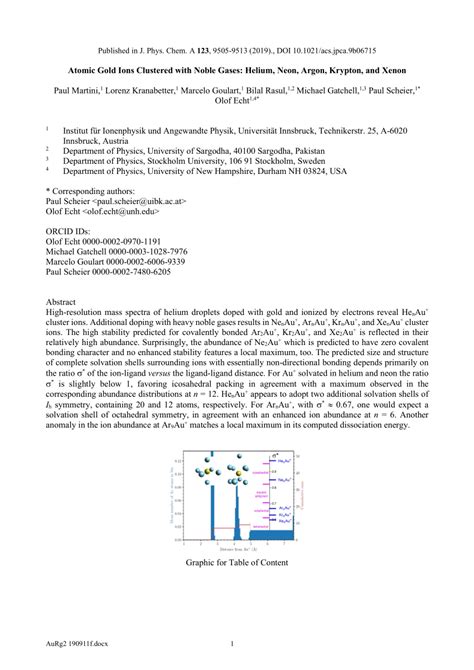 Pdf Atomic Gold Ions Clustered With Noble Gases Helium Neon Argon