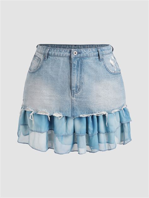 So S Ruffled Denim Mini Skirt Curve Plus Cider