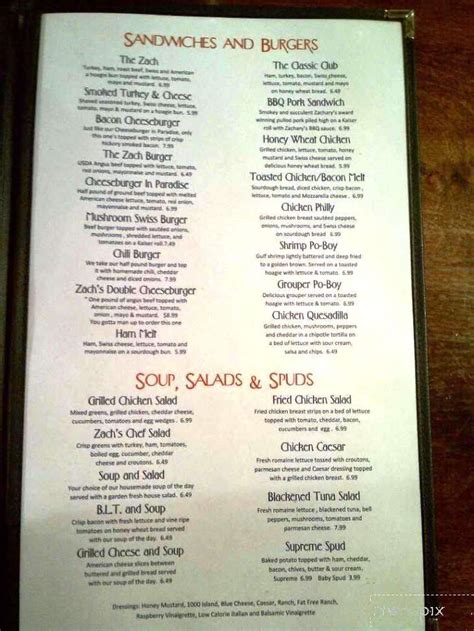 Menu of Zachary's in Columbus, MS 39701