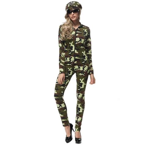 New Sexy Women Long Sleeved Zip Front Camouflage Field Army Costume