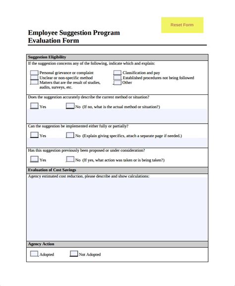 Employee Suggestion Program Evaluation Form Evaluationform Net