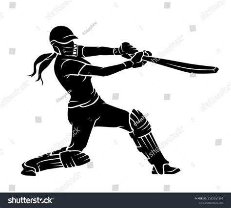 Womens Cricket Sport Bat Swinging Silhouette Stock Vector Royalty Free