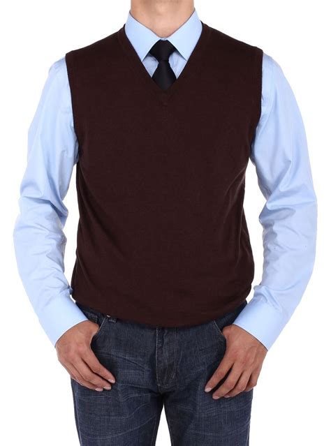 Mens Luciano Natazzi V Neck Cotton Sweater Vest Relaxed Fit In Choco Fashion Suit Outlet