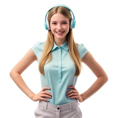 Premium Photo Young Woman Wear Bluetooth Headphone And Smiling With