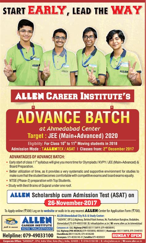 Allen Career Institute Start Early Lead The Way Advance Batch At