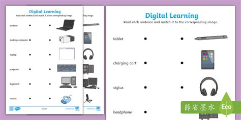 Digital Learning Matching Worksheet L Insegnante Ha Fatto