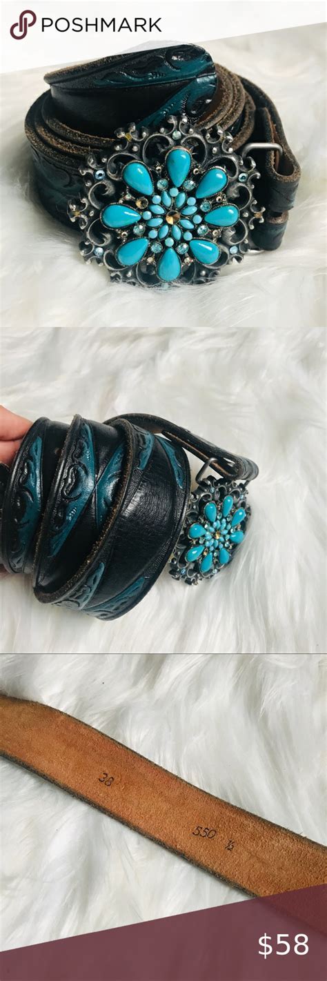 Two Tone Tooled Leather Belt Teal Artofit