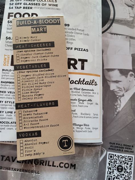 Menu at The Tavern Grill pizzeria, Bismarck