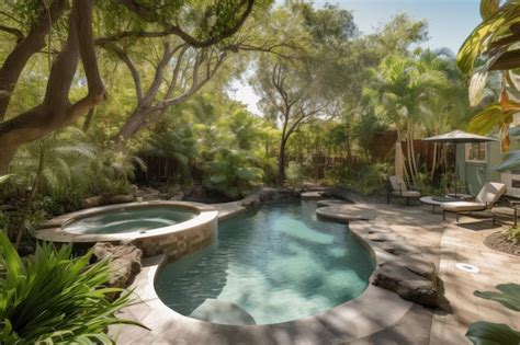 Premium AI Image Private Pool And Hot Tub In Secluded Backyard Oasis