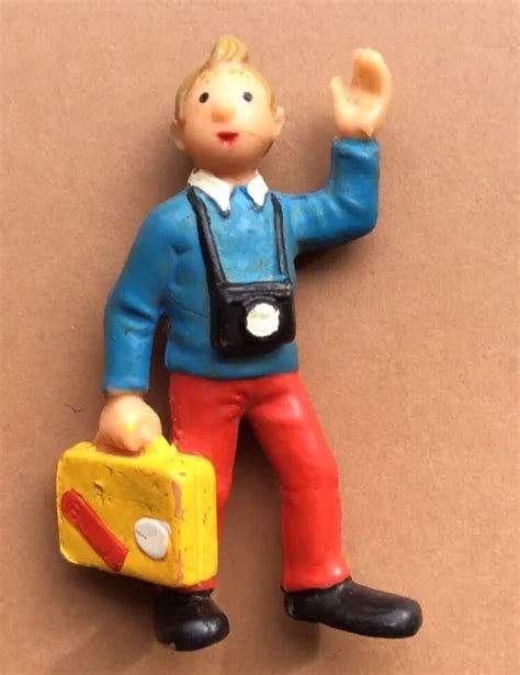 FIGURINE TINTIN REPORTER VALISE JAUNE BULLY 1975 Tim Struppi Kuifje