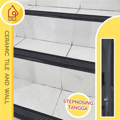 Jual Stepnosing Tangga Granit 10 X 60 Hitam Motif Garis Lis Tangga