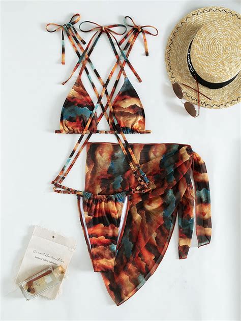 Generic New Swimwear Bikini Printing Series With Net Hanfu Long