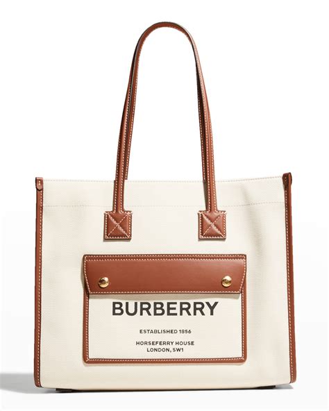 Burberry Smooth Leather And Canvas Pocket East West Tote Bag Neiman Marcus